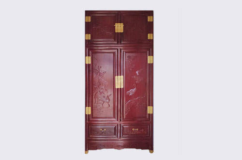 天长高端中式家居装修深红色纯实木衣柜